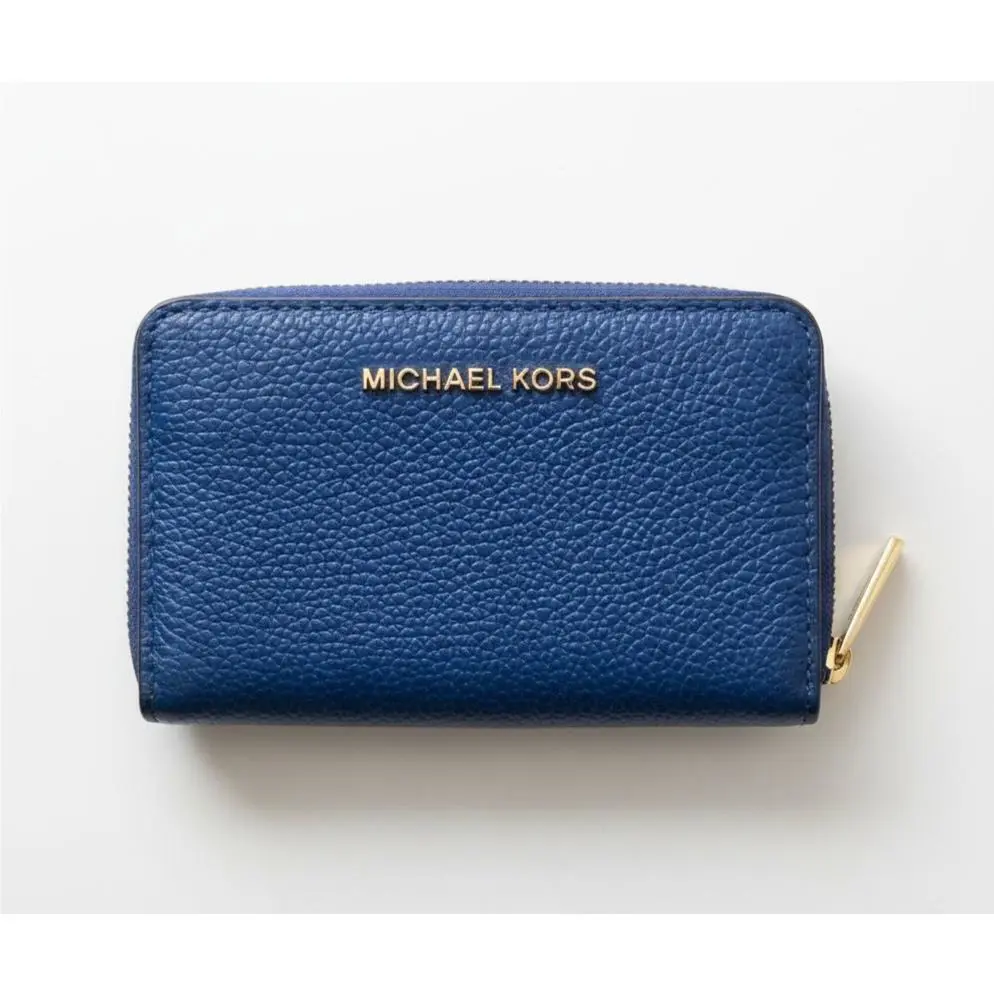 Michael Kors Jet Set Zip Around Wallet Pebbled Blue Leather