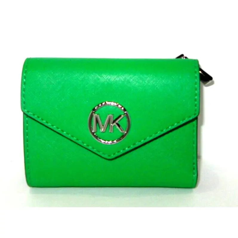 Michael Kors Greenwich Med Envelope Trifold Wallet Palm Green Leather