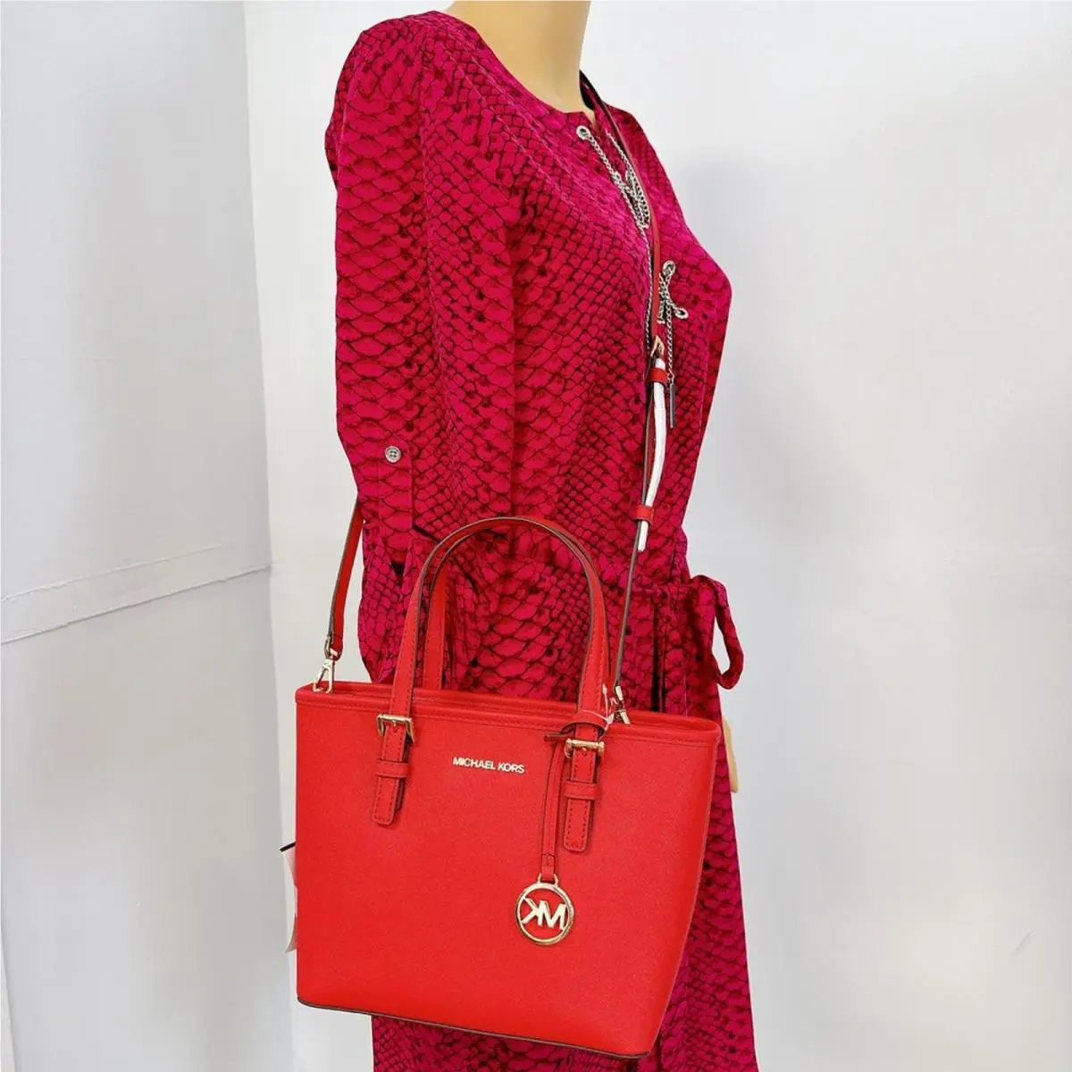 Michael Kors 35T9GTVT0L XS Carry All Jet Set Travel Tote IN Red
