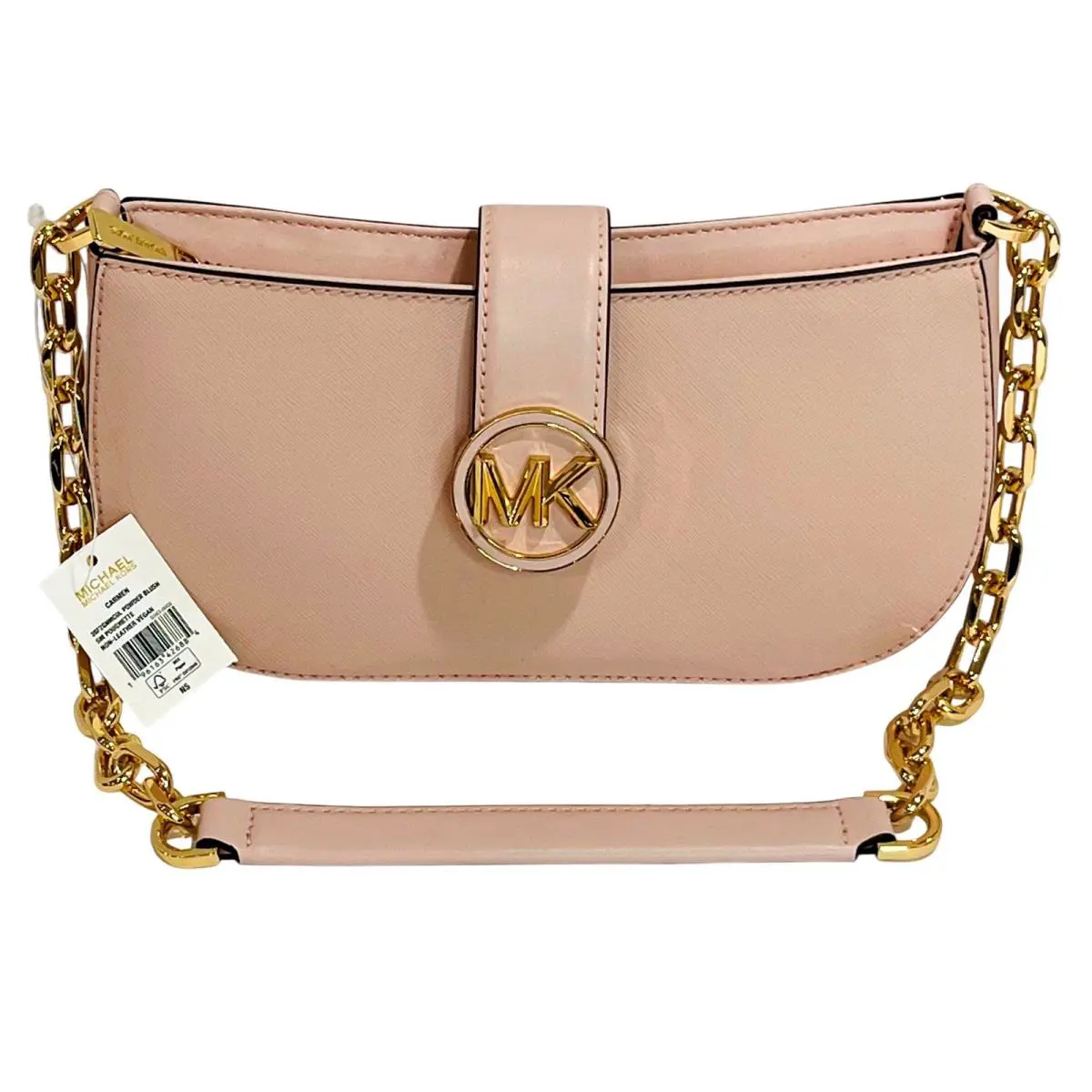 Michael Kors Carmen Pouchette Powder Blush Pink Small Vegan Shoulder Bag Purse