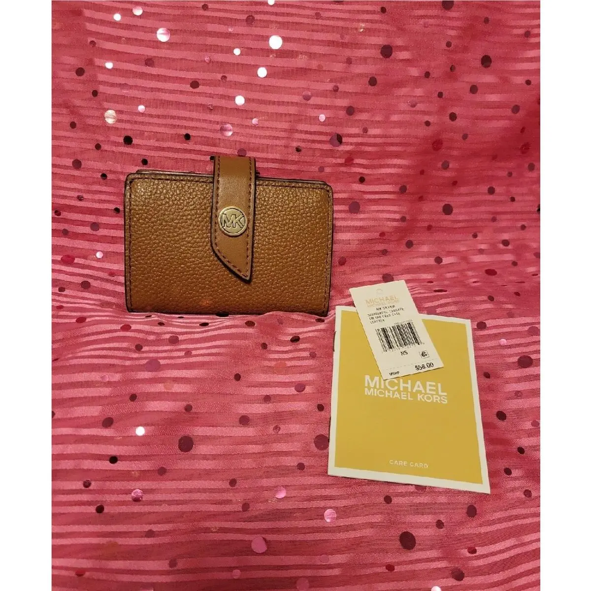 Michael Kors Tab Card Case Mini-wallet Brown Pebble Leather