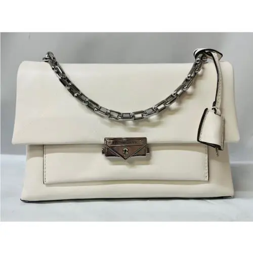 Michael Kors Cece Large Chain Leather Shoulder Bag in Optic White