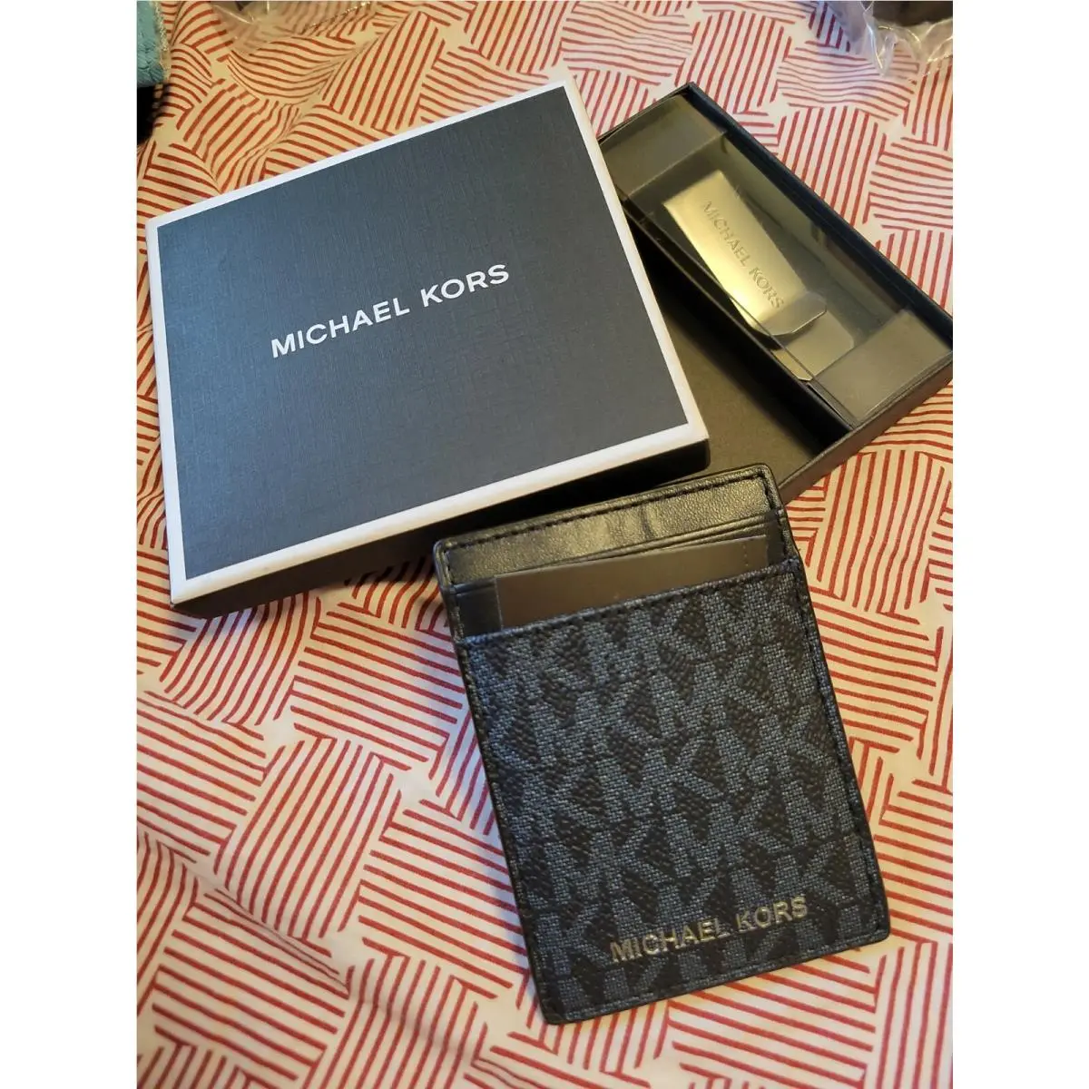 Michael Kors Men`s Card Holder Money Clip Set Adml/blue