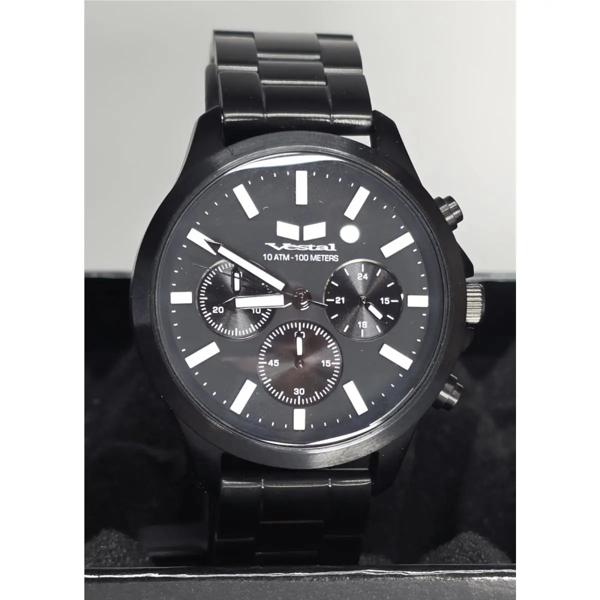 Heirloom Chrono Analog Display Japanese Quartz Black Watch 39mm by Vestal