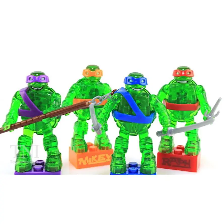 Mega Bloks 2016 Toys R Us Tmnt Ninja Turtles Translucent Green Set of 4