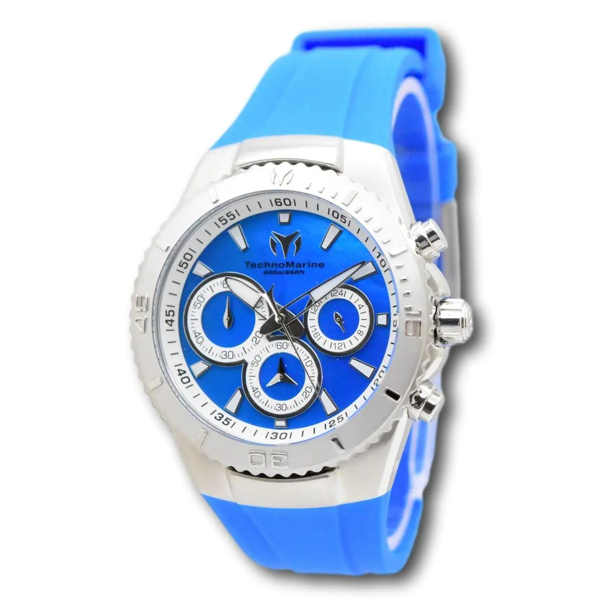 Technomarine Sea Manta Women`s 40mm Blue Mother Pearl Chrono Watch TM-220078 - Dial: Blue, Silver, White, Band: Blue, Bezel: Gray, Silver