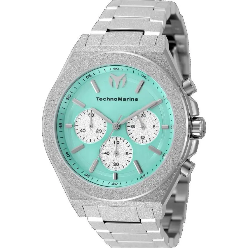 Technomarine Ocean Emperor Men`s 43mm Turqoise Watch Radiant Silver TM-318152 - Dial: Blue, Silver, Band: Silver, Bezel: Silver