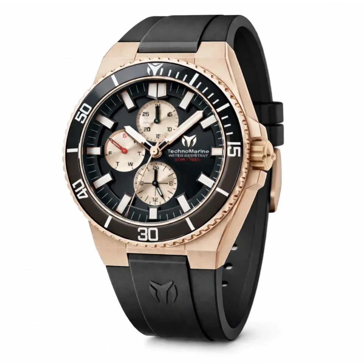 Technomarine La Pelagia Men`s Watch - 43mm Black/gold Chronograph TM-225100 - Dial: Black, Band: Black, Bezel: Black, Light Gray