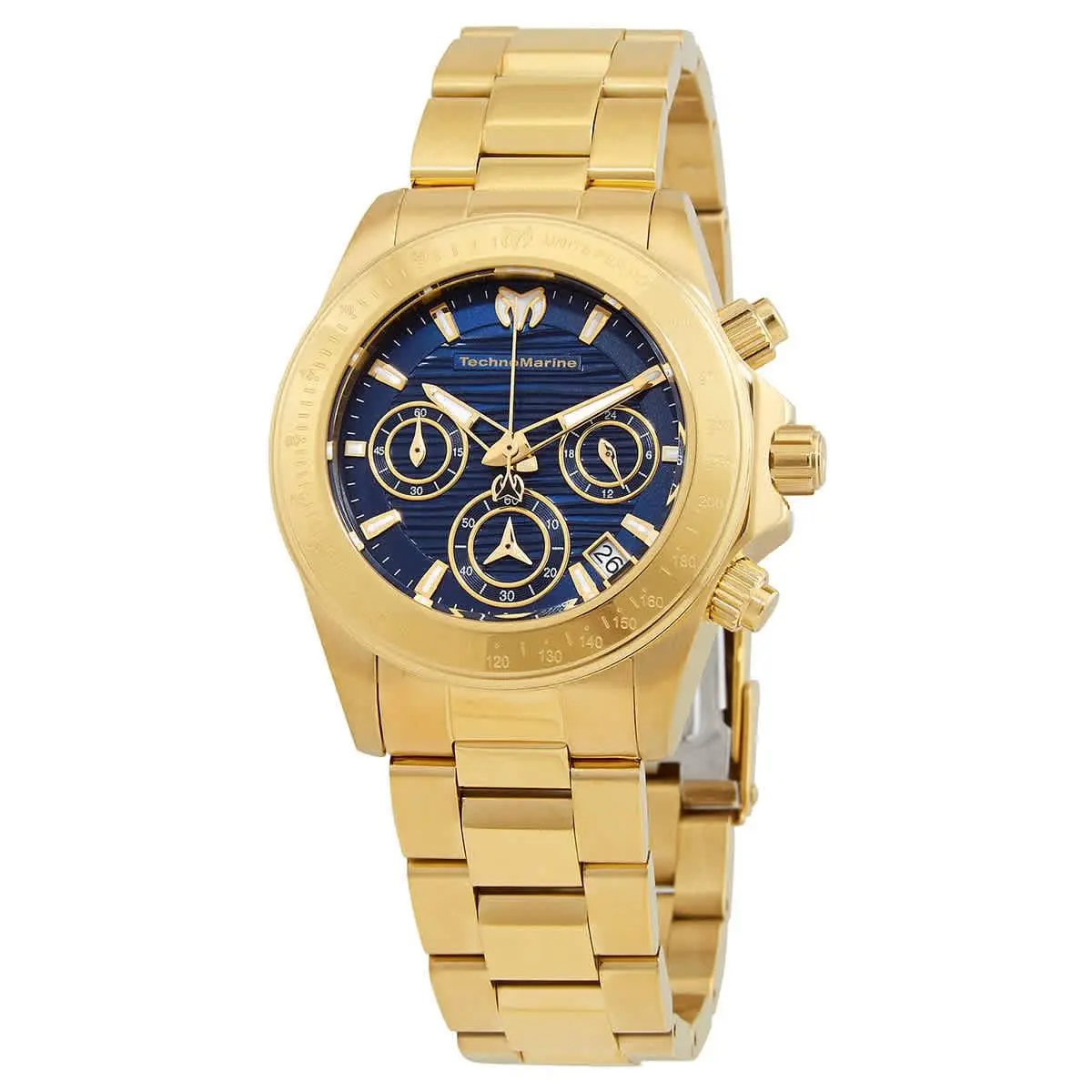 Technomarine Manta Chronograph Quartz Blue Dial Ladies Watch TM-219015 - Dial: Blue, Band: Yellow Gold-tone, Bezel: Yellow Gold-tone