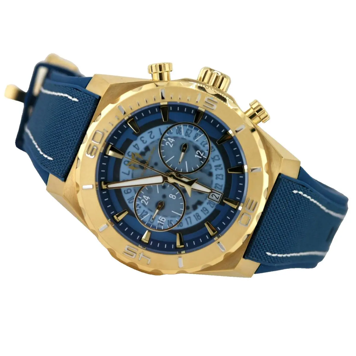 Technomarine TM-519009 Reef Shark Dual Time Gold Blue Watch Analog Gmt 47MM by TechnoMarine