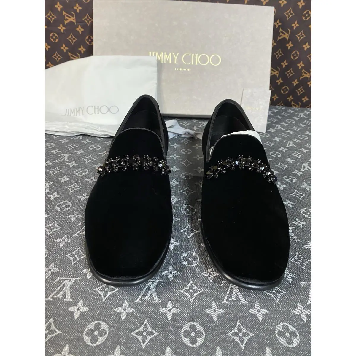 Jimmy Choo Men Velvet Loafers / Black Velvet Dust Bags Included.s42