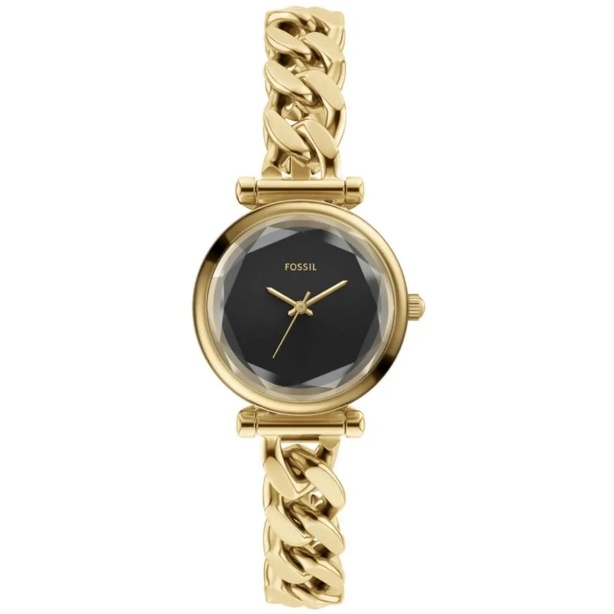 Fossil Women`s Watch Carlie Mini Quartz Black Dial Yellow Gold Bracelet ES5440 - Dial: Black, Band: Yellow