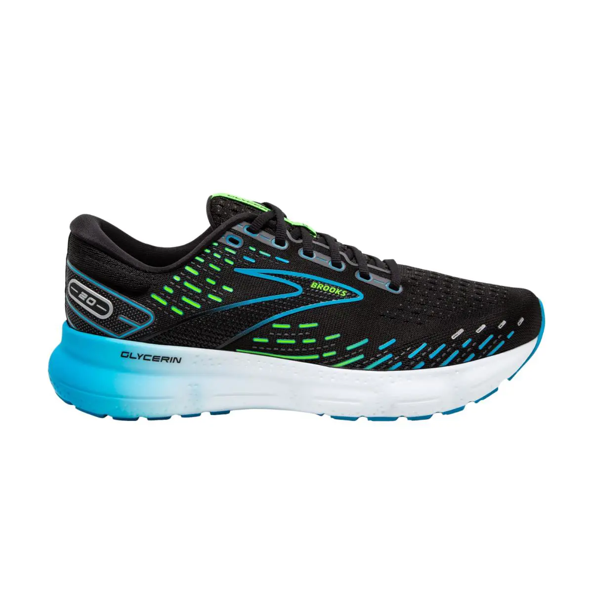 Brooks Men`s Glycerin 20 Durable Running Shoe Black/hawaiian Ocean/green Sizes - Black/Hawaiian Ocean/Green