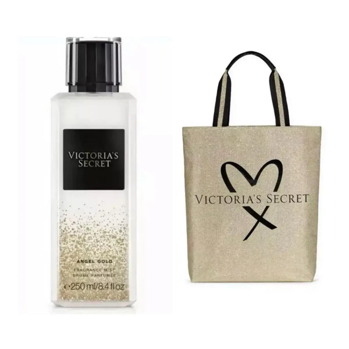 Victoria`s Secret Angel Gold Fragrance Mist and VS Gold Tote Bag