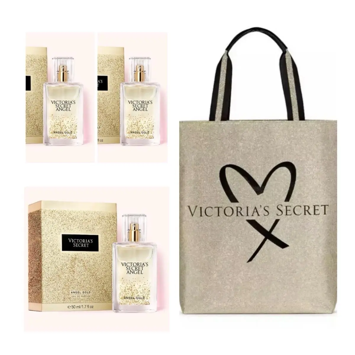Victoria`s Secret Angel Gold Eau de Parfum 1.7 Fl.oz. 3 and VS Gold Tote Bag