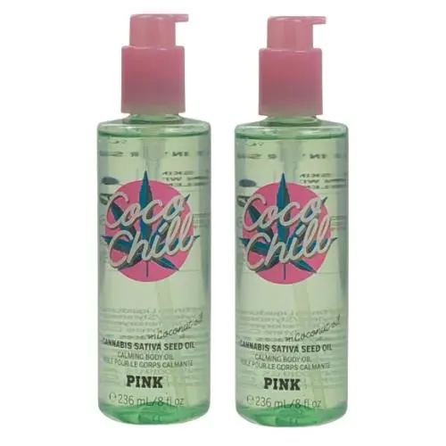 Lot OF 2 Victoria`s Secret Pink Coco Chill Cannabis Sativa Coconut Body Oil 8 oz