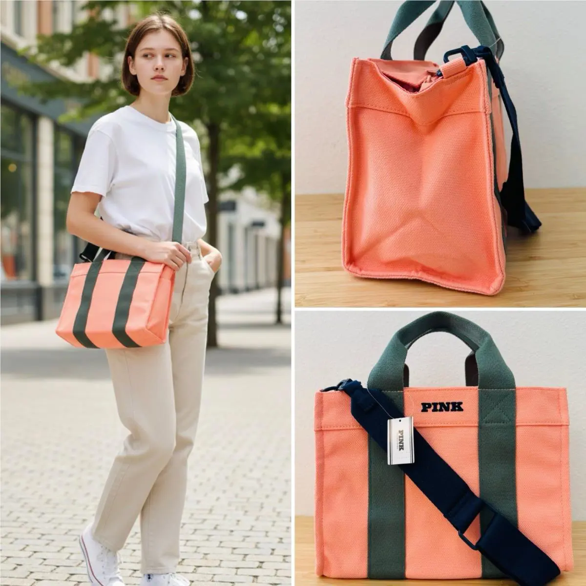 Pink Victoria’s Secret Crossbody Canvas Tote Bag Coral