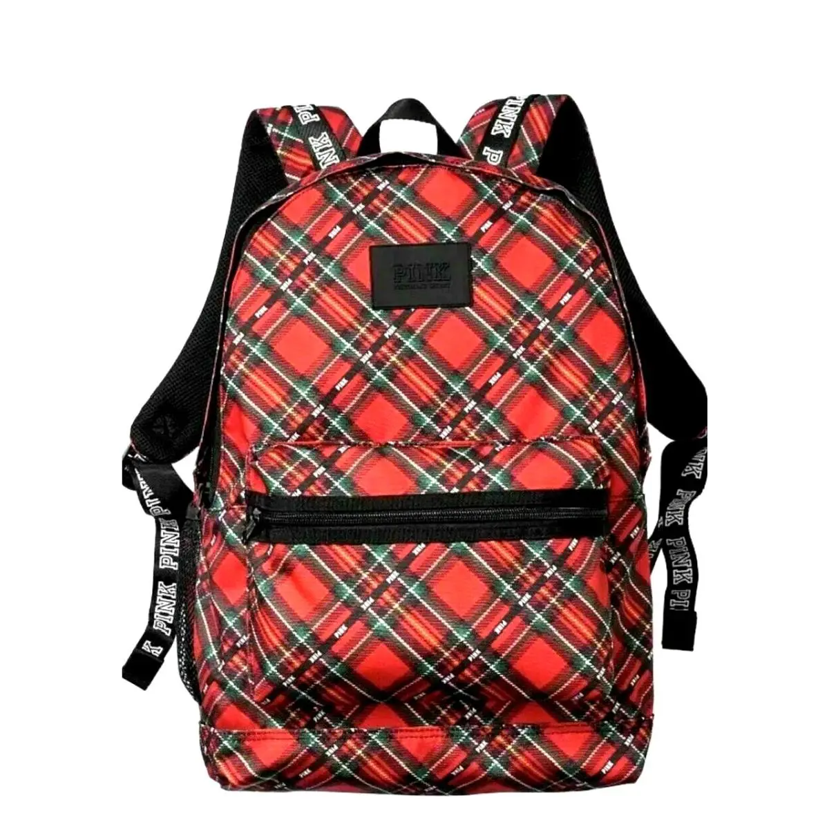 Victorias Secret Pink Campus Backpack - Black Red Plaid Print - Exterior: Plaid, Lining: Black