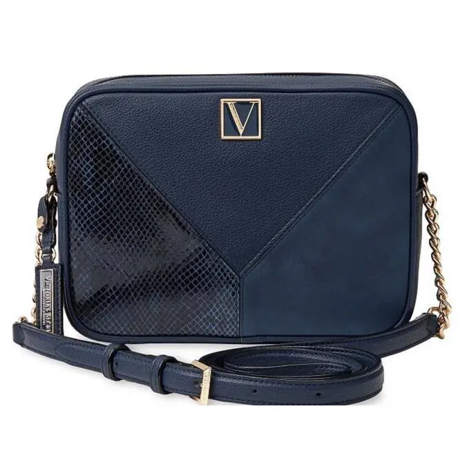 Victorias Secret Limited Edition Top Zip Crossbody Shoulder Bag Dark Blue - Handle/Strap: Dark Blue/Gold, Hardware: Gold, Exterior: Blue