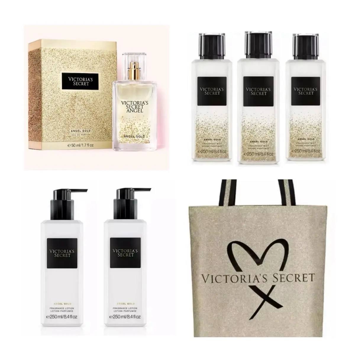 Victoria`s Secret Angel Gold Eau de Parfum 1.7 Fl.oz. /mist 3 /lotion 2 /bag