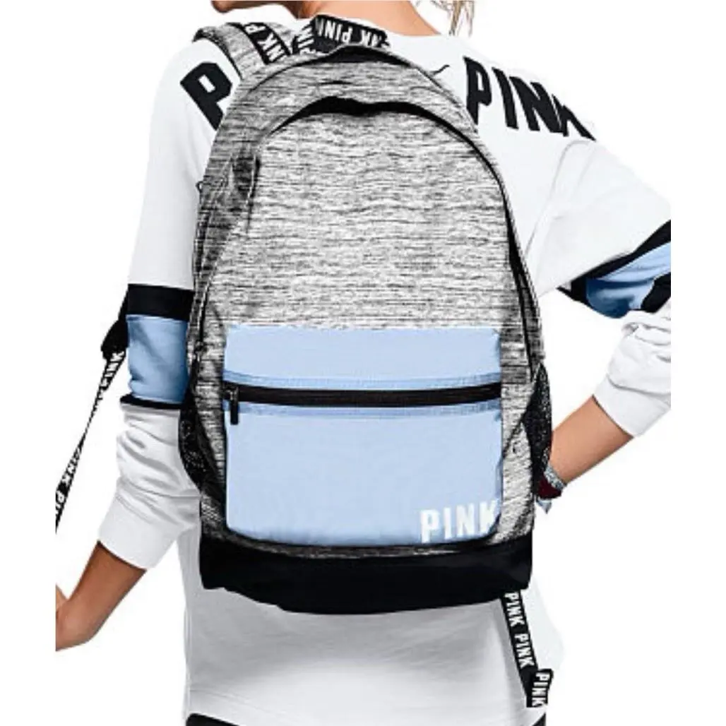 Victoria’s Secret Pink Campus Backpack Marl Grey Morning Sky Blue Bag