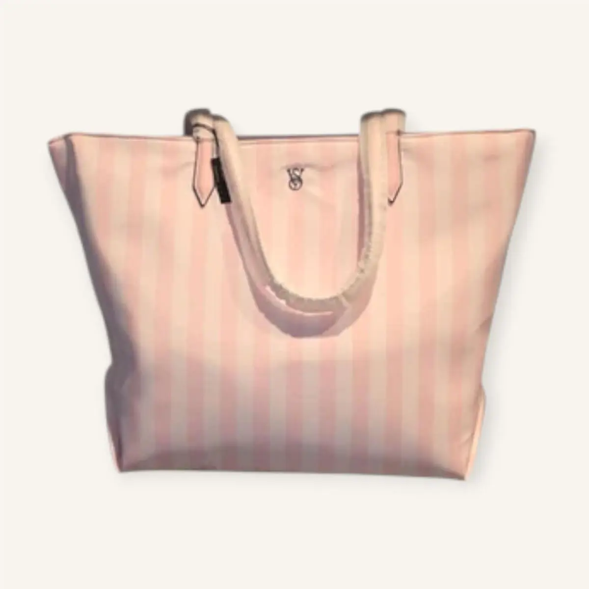 Victoria`s Secret Carry-all Iconic Heritage Stripe Large Tote Bag Weekender - Handle/Strap: Pink, Hardware: Silver, Exterior: Pink White