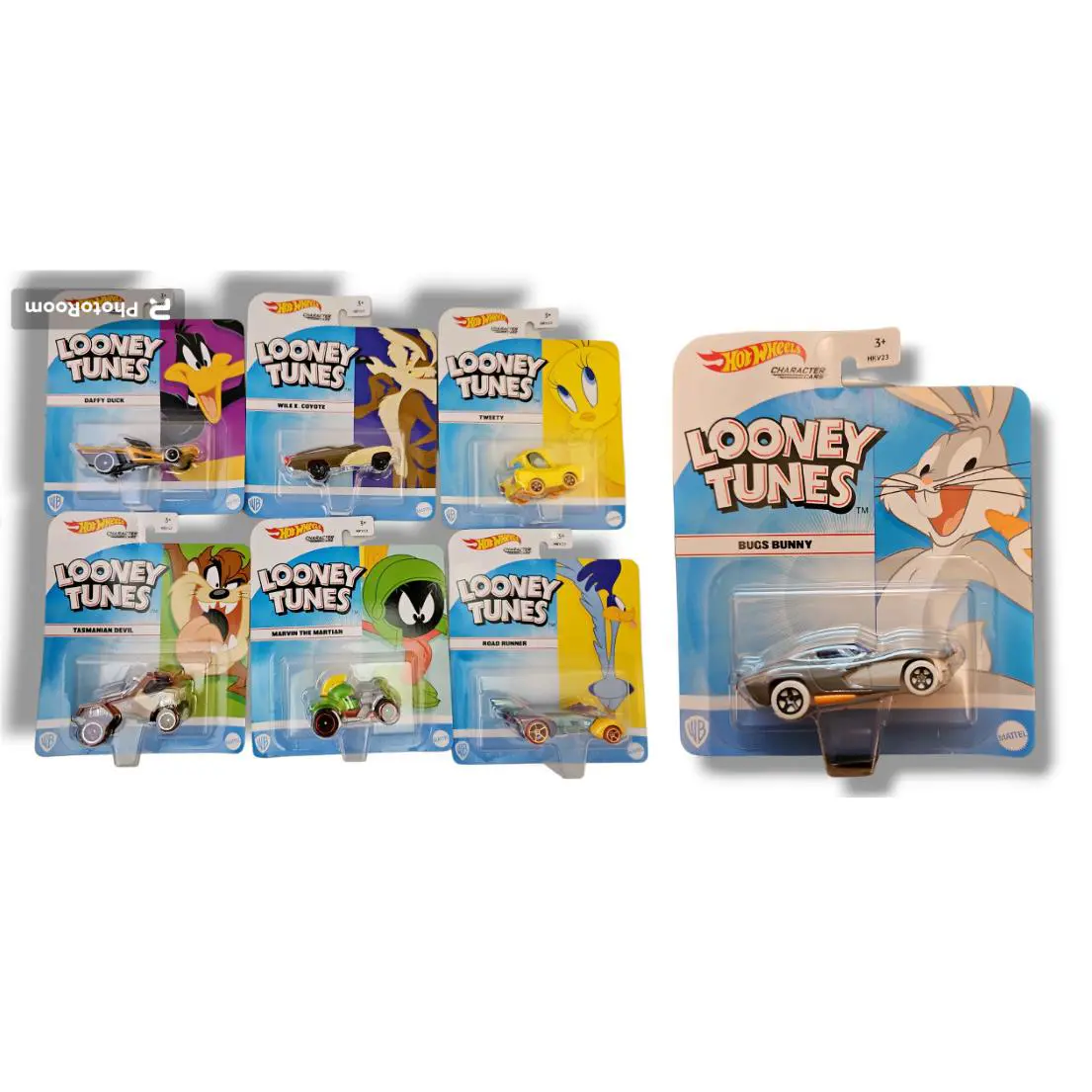 Hot Wheels Looney Tunes Cars Set 7 Bugs Taz Road Runner Marvin Tweety Wile Duck - Multi-Color