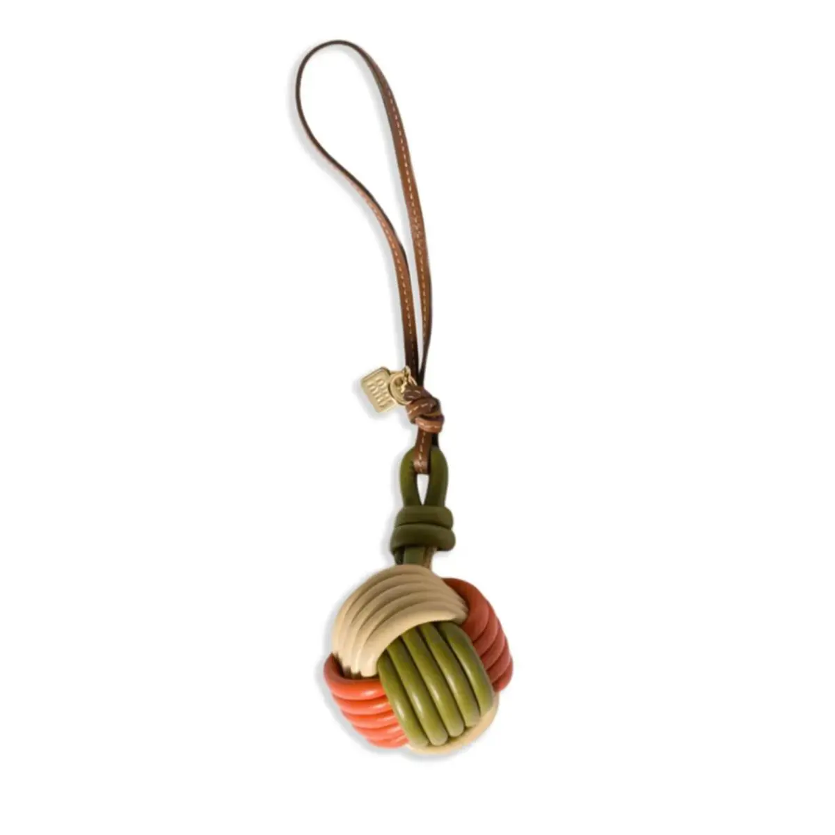 Miu Miu Bag Charm 5TL534 Knot Detail Leather Keychain Trick Orange Green White