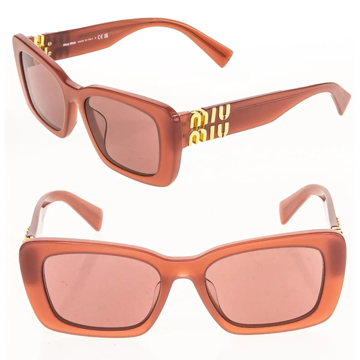 Miu Miu Logo MU07YS Cognac Opal Violet Geometric Luxury Fashion Sunglasses 07YS