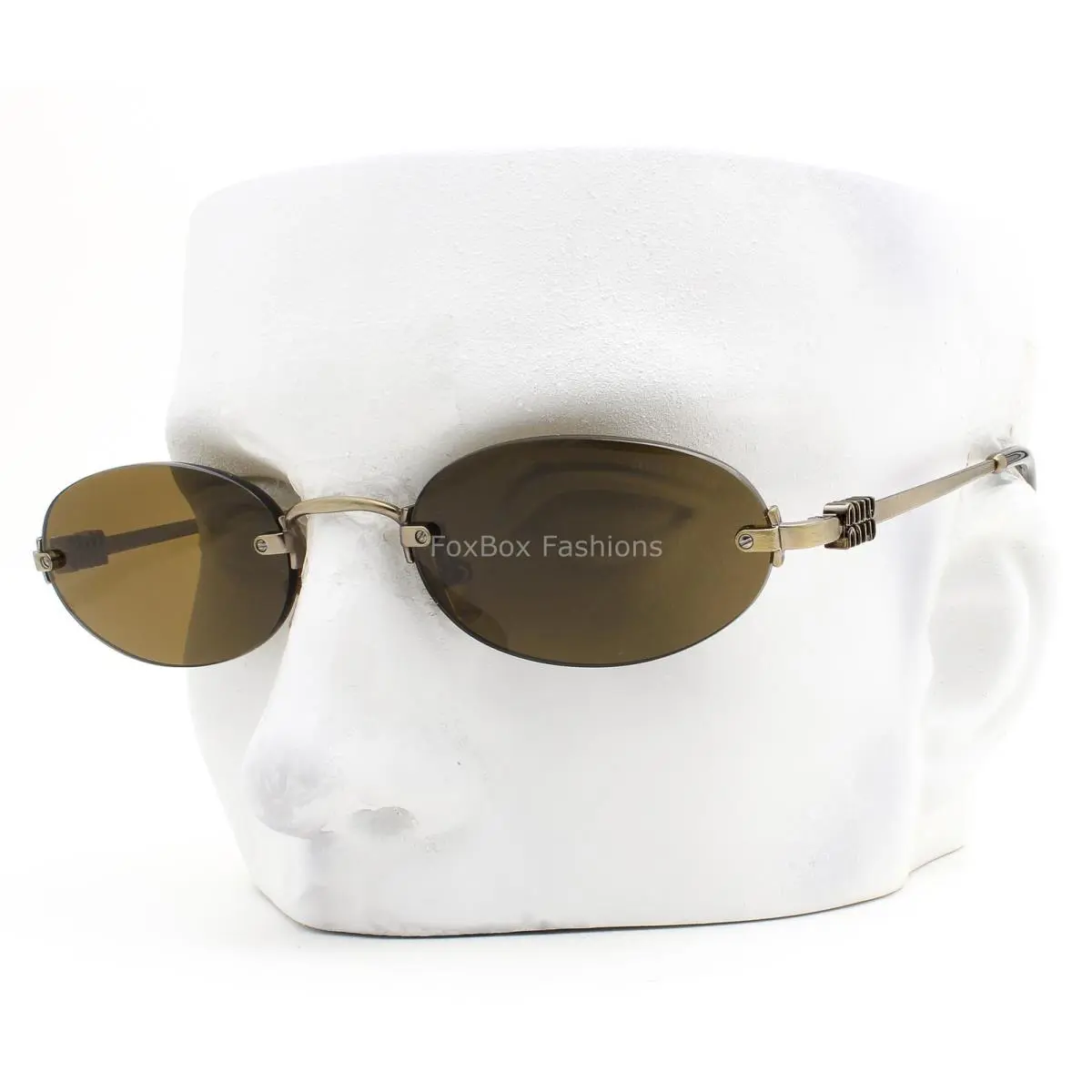 Miu Miu Rimless Sunglasses Old Gold Dark Brown Tinted Smu A54 26C-09Z with Case