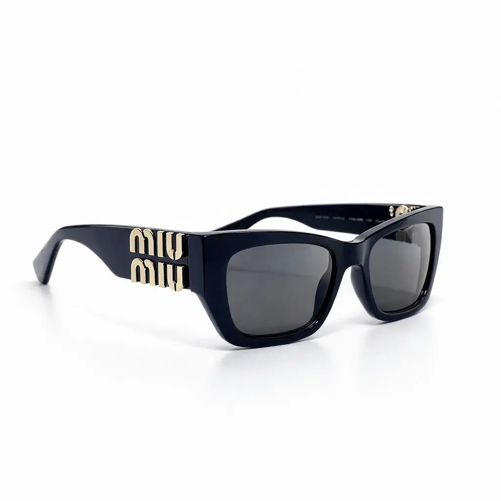 Miu Miu Sunglasses MU 09W Black Gold Dark Grey Lens Women