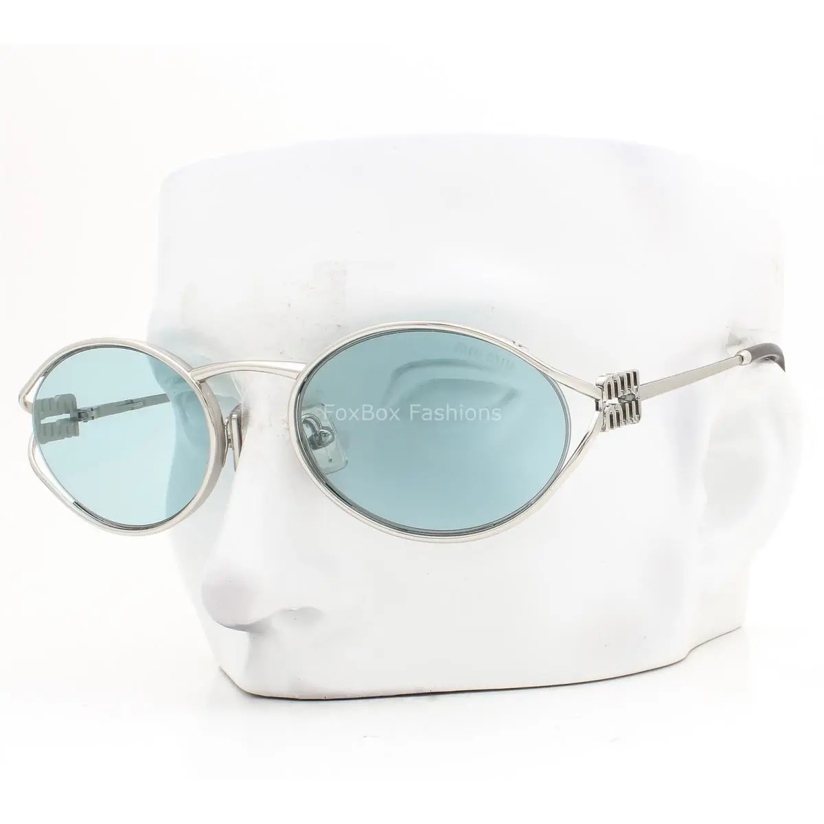Miu Miu Sunglasses Smu 52Y 1BC-20R Shiny Silver Metal Light Blue Tint with Case
