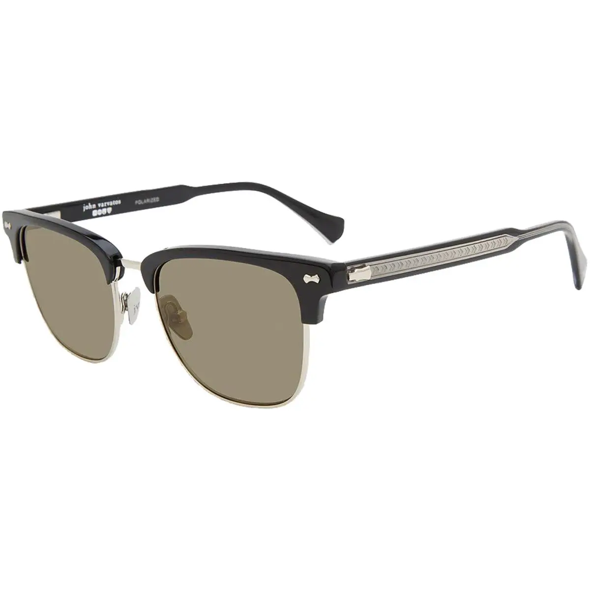 Men`s Classic Brow-line Square Sunglasses SJV5565 - Made in Japan Black/Brown (520BLA) by John Varvatos