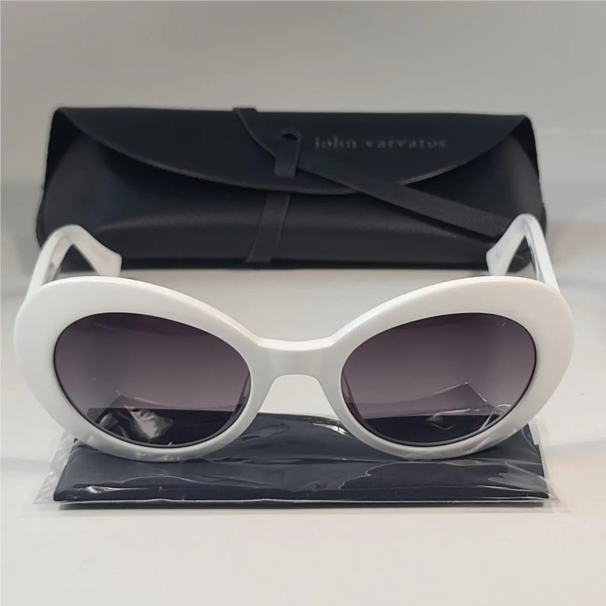 Men`s Retro Oval Sunglasses V537 White Gray Smoke Gradient 52mm by John Varvatos