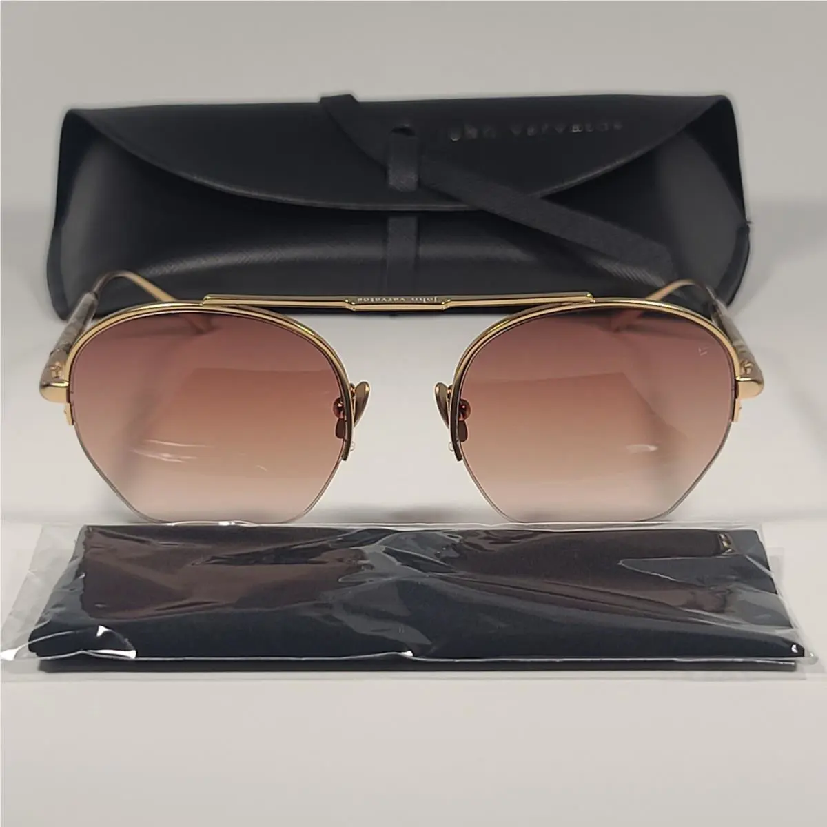 John Varvatos Men`s V534 Half Rim Pilot Sunglasses Gold Frame Brown Gradient