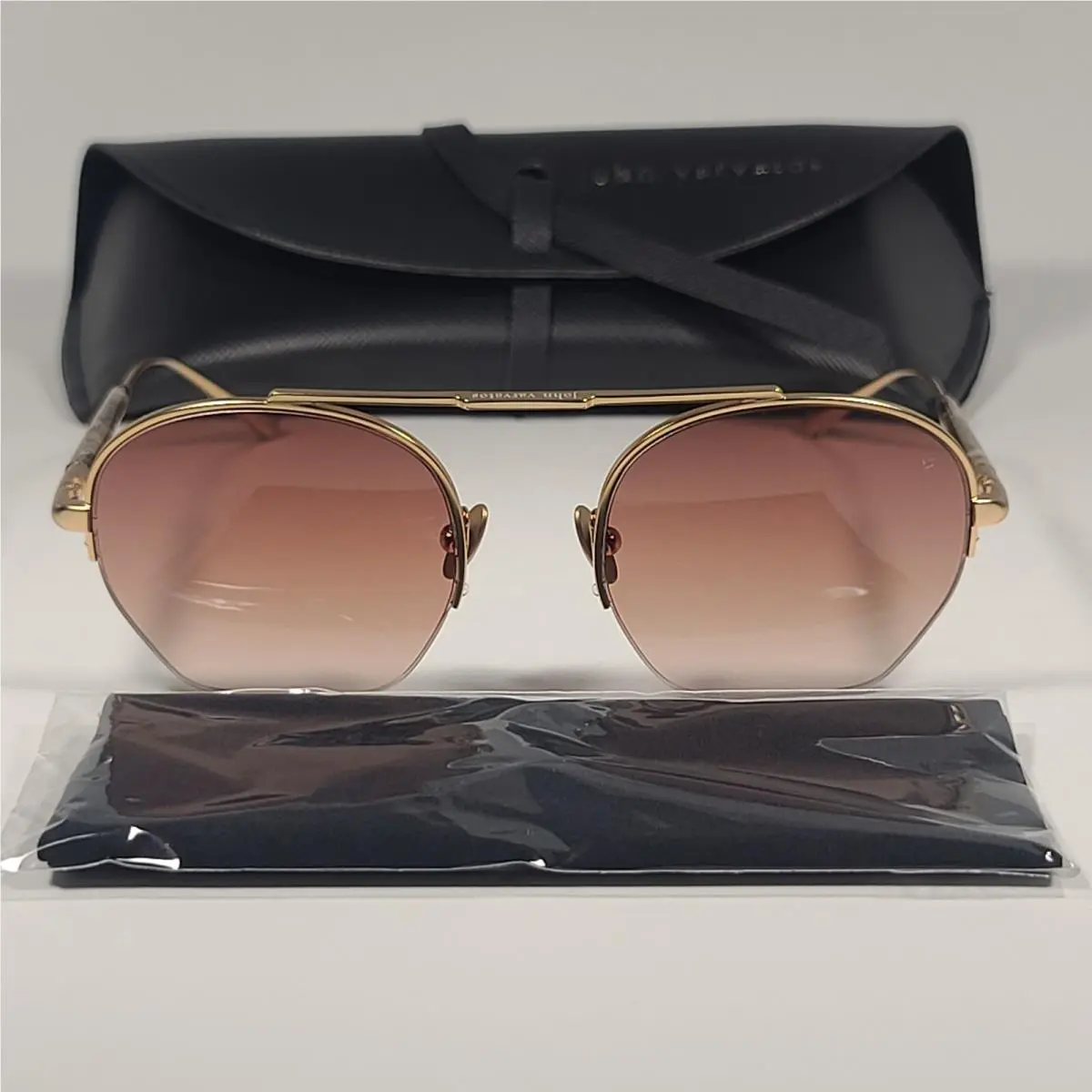 John Varvatos Men`s V534 Half Rim Pilot Sunglasses Gold Frame Brown Gradient
