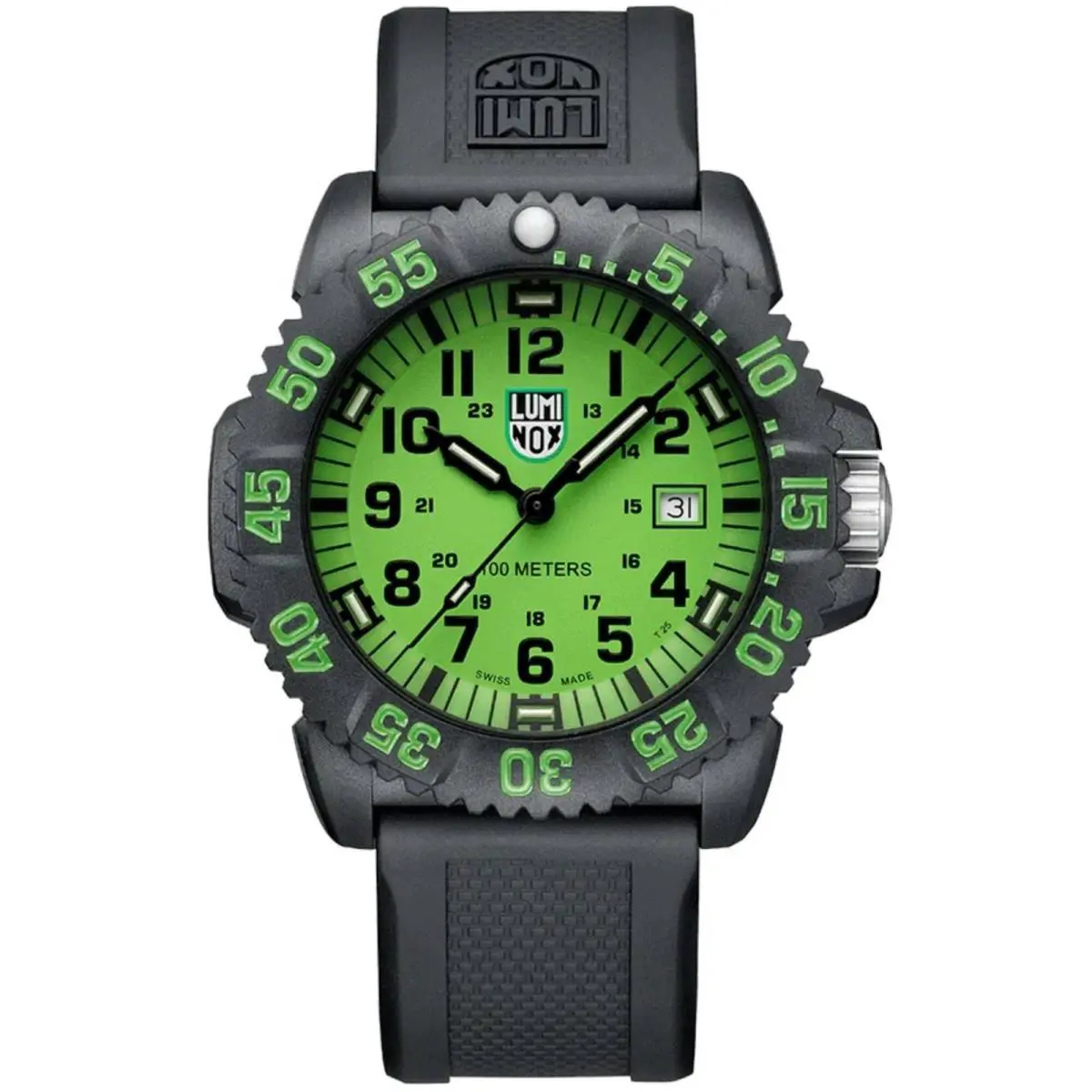 Luminox Men`s Watch G Sea Lion Quartz Green Dial Black Rubber Strap XS.2067.1