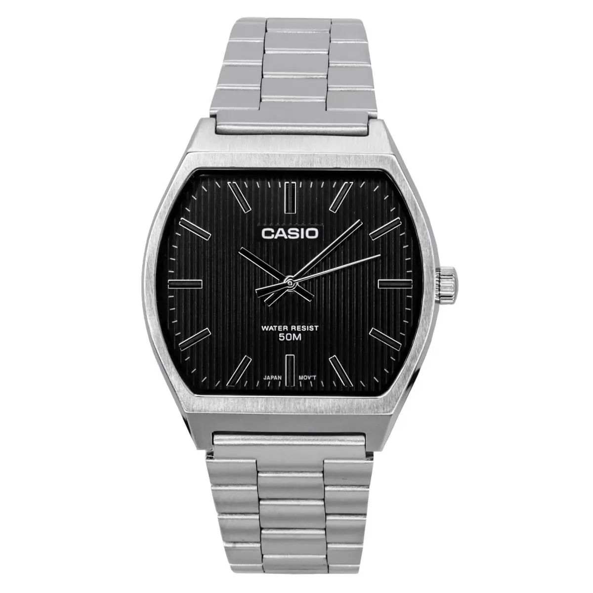 Casio Standard Analog Stainless Steel Black Dial Quartz MTP-B140D-1A Men`s Watch - Dial: Black, Band: Silver, Bezel: No Bezel