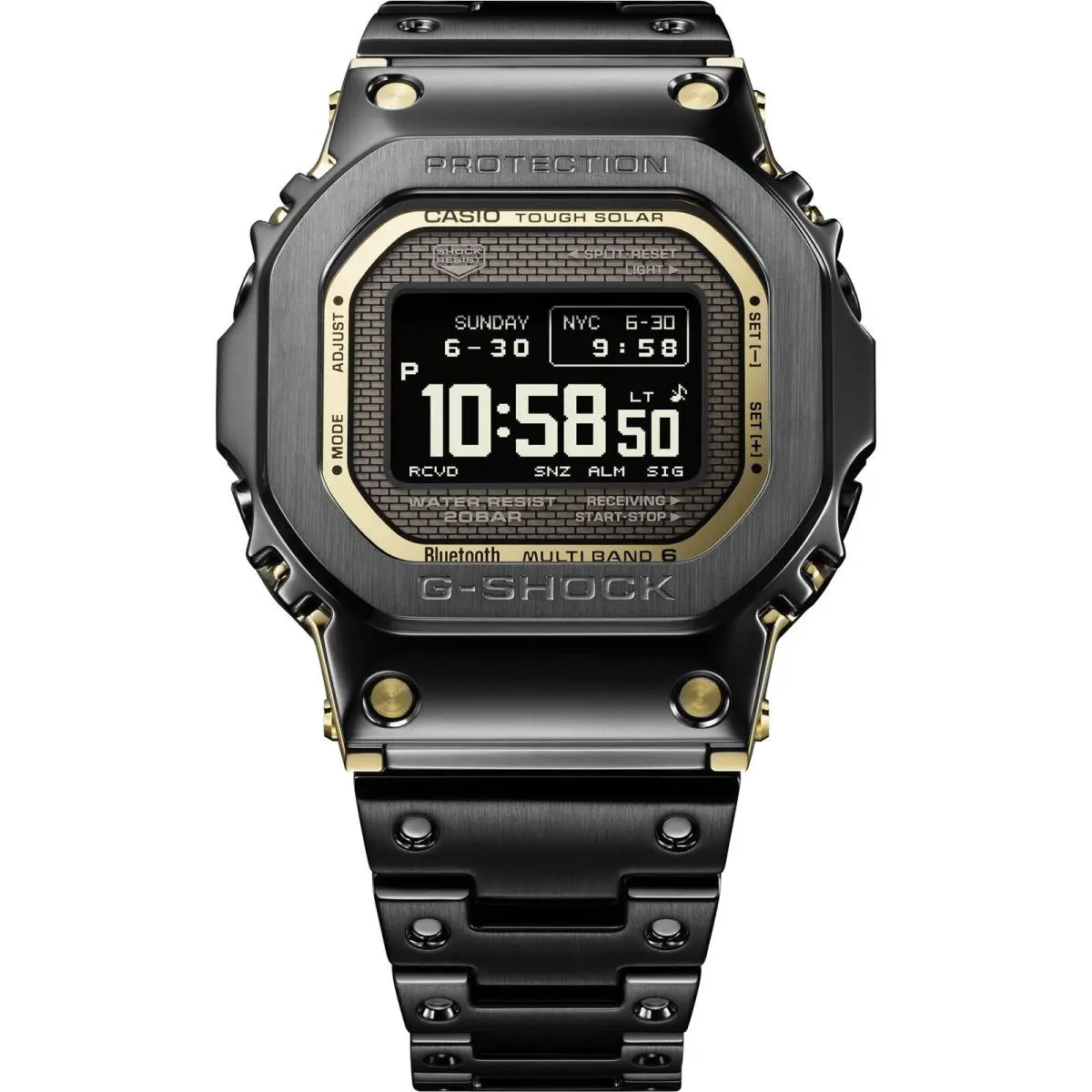 Casio G-shock Full Metal 5600 Series Black Men`s Watch GMWBZ5000BD-1 - Dial: Black, Gold, Band: Silver, Bezel: Black