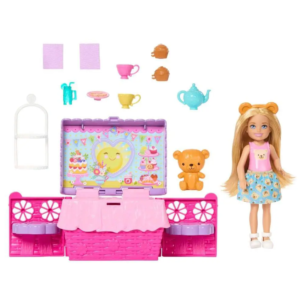 Barbie Family Friends Club Chelsea Pop-up Tea Party Playset with Blonde Small