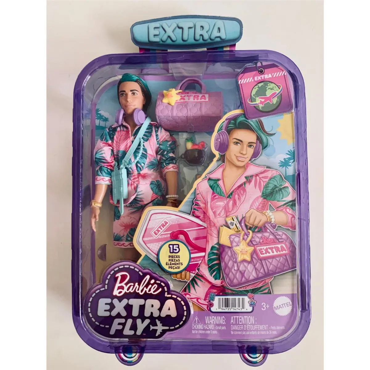 Barbie Extra Fly Ken Travel Doll with Beach Travel Clothes Accessories
