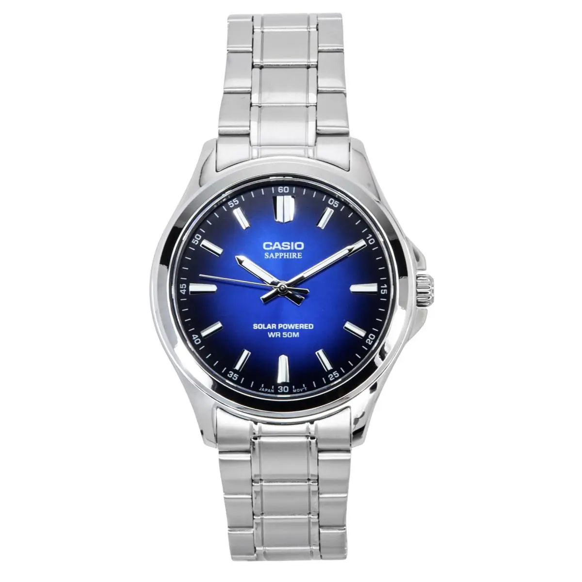 Casio Standard Analog Stainless Steel Blue Dial Solar MTS-RS100D-2AV Men`s Watch