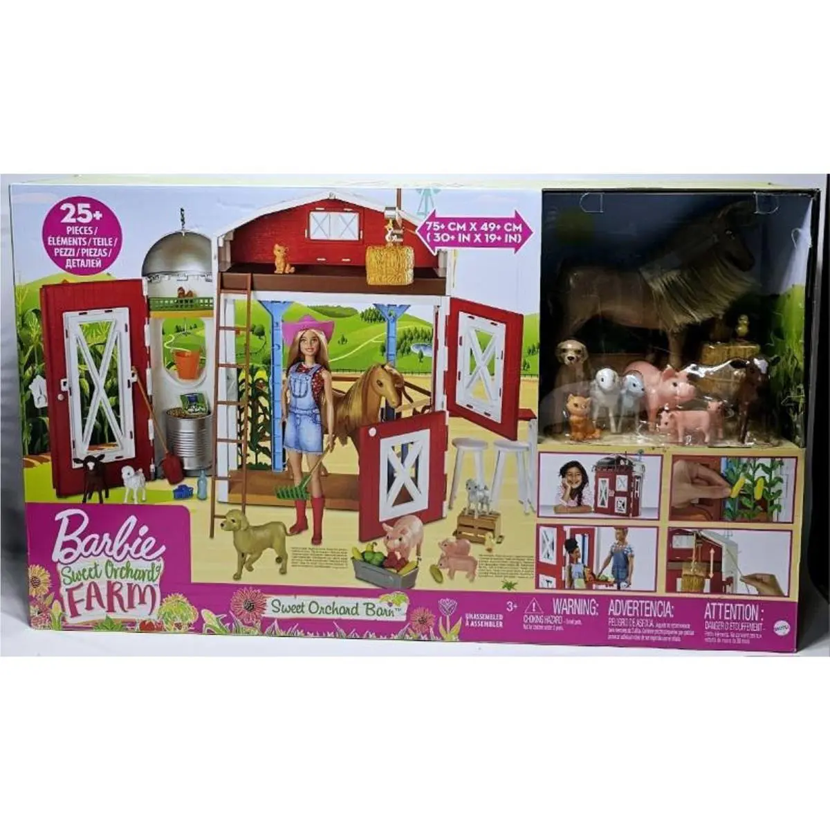 Barbie Sweet Orchard Barn Farm House Playset 25+ Pieces Animals Horse Stable