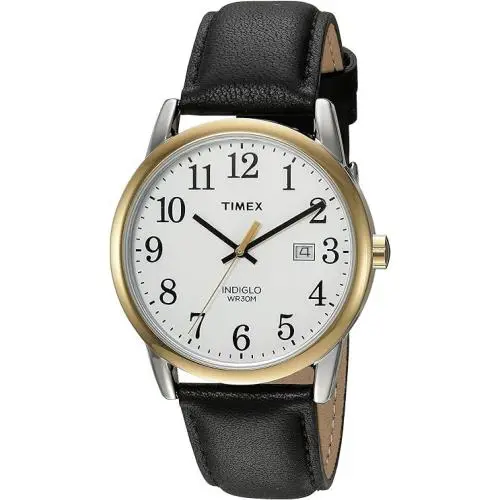 Timex Men`s Analogue Quartz Watch with Leather Strap TW2R30000 Easy Reader - Dial: Cream, Band: Brown, Bezel: Gold