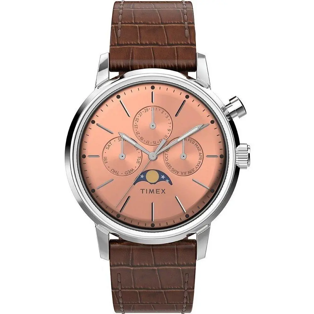 Timex Marlin Moon Phase Quartz Leather Strap Men`s Watch TW2W51100 - Quartz