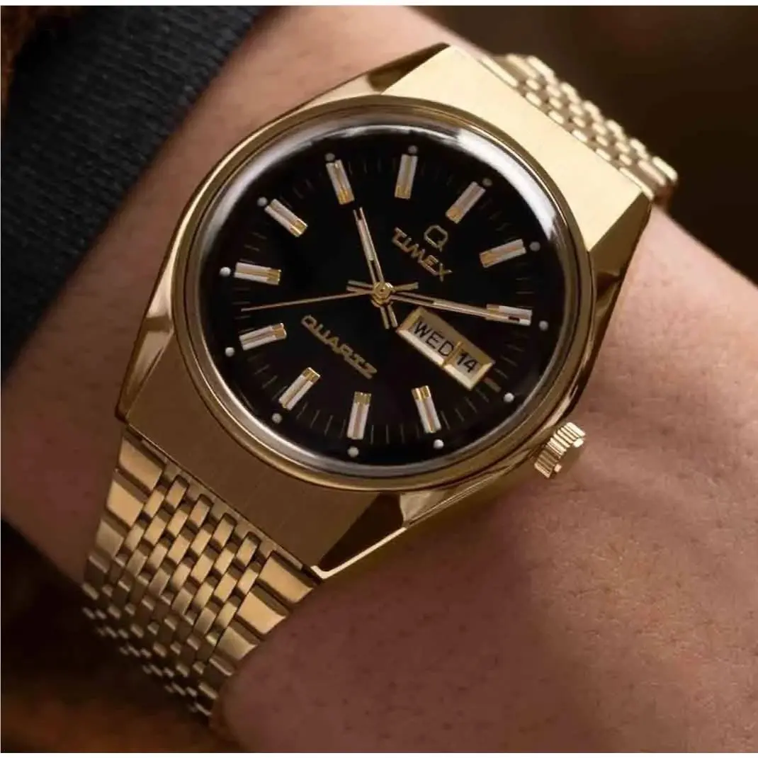 Q Falcon Eye 38mm Black Dial Gold Tone Men`s Quartz Watch TW2W62500 by Timex