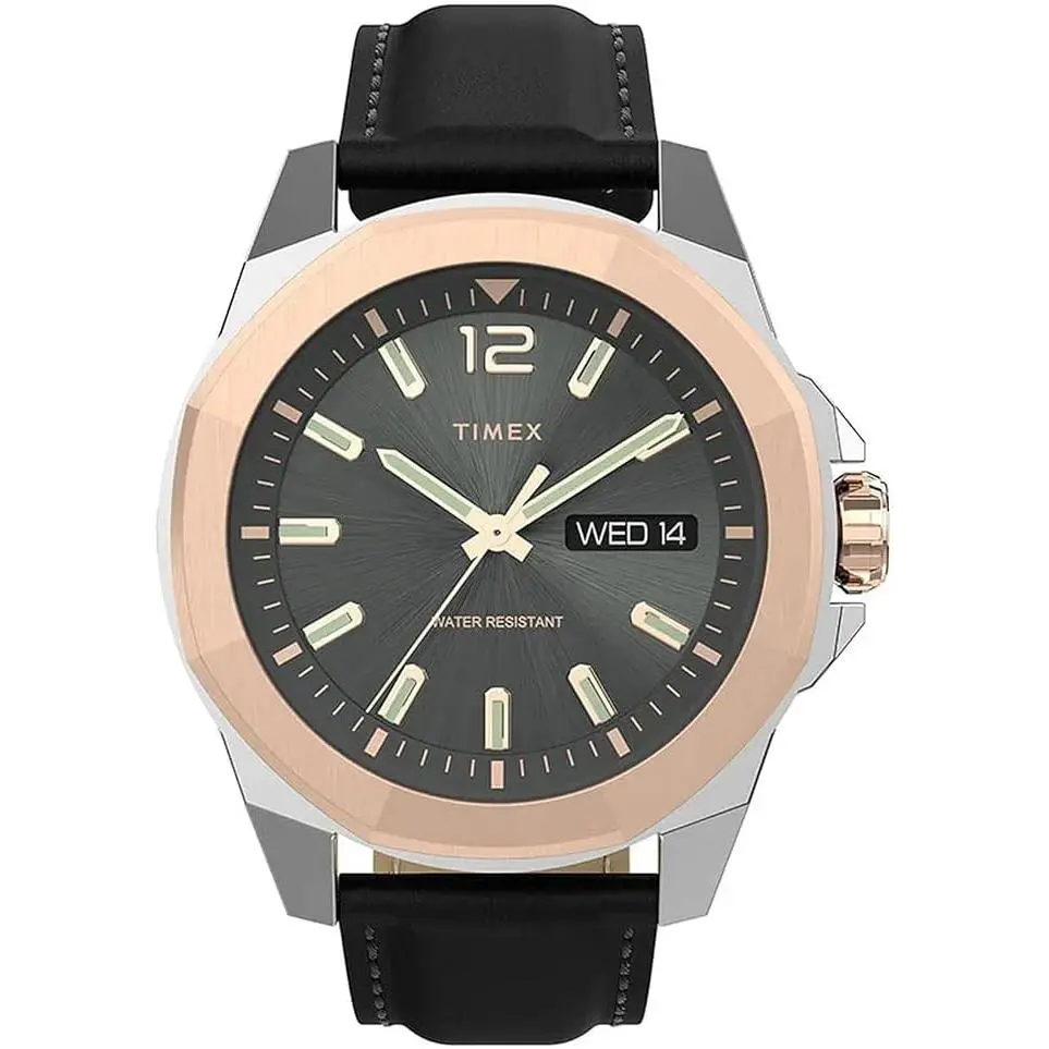 Timex Men`s Watch Essex Avenue Analog Black Dial Leather Strap TW2V43000