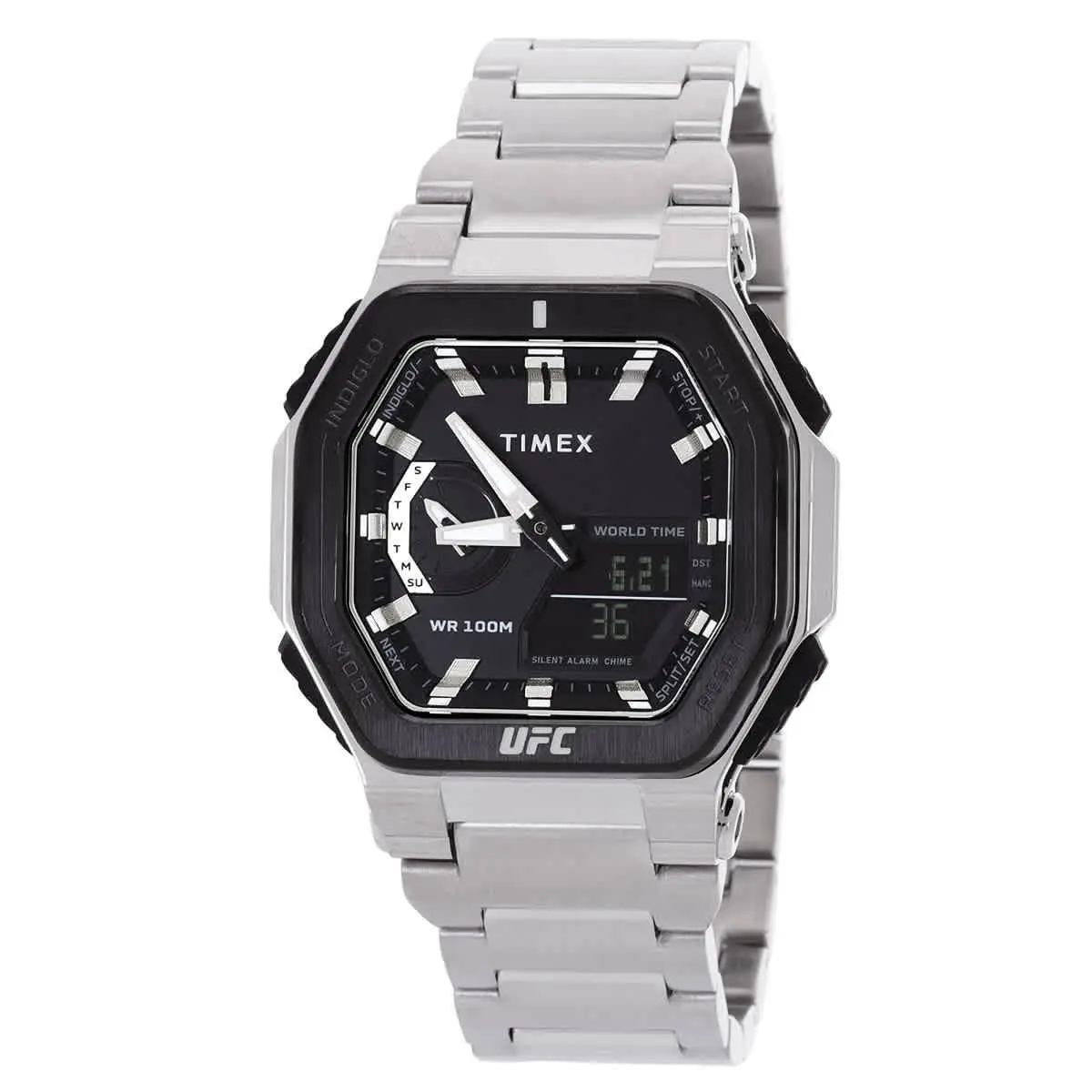 Timex Ufc Colossus Alarm World Time Quartz Analog-digital Black Dial Men`s