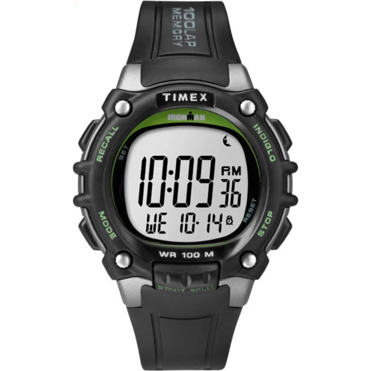 Timex Men`s Ironman Triathlon Classic 100 44mm Watch – Black Black/green - Black, Green