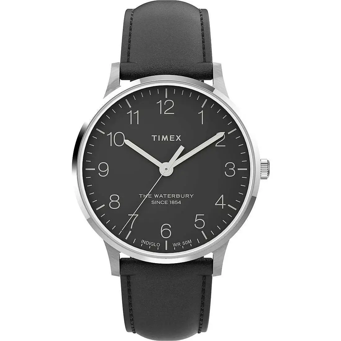 Waterbury TW2V01500 Black Leather Men`s Watch by Timex
